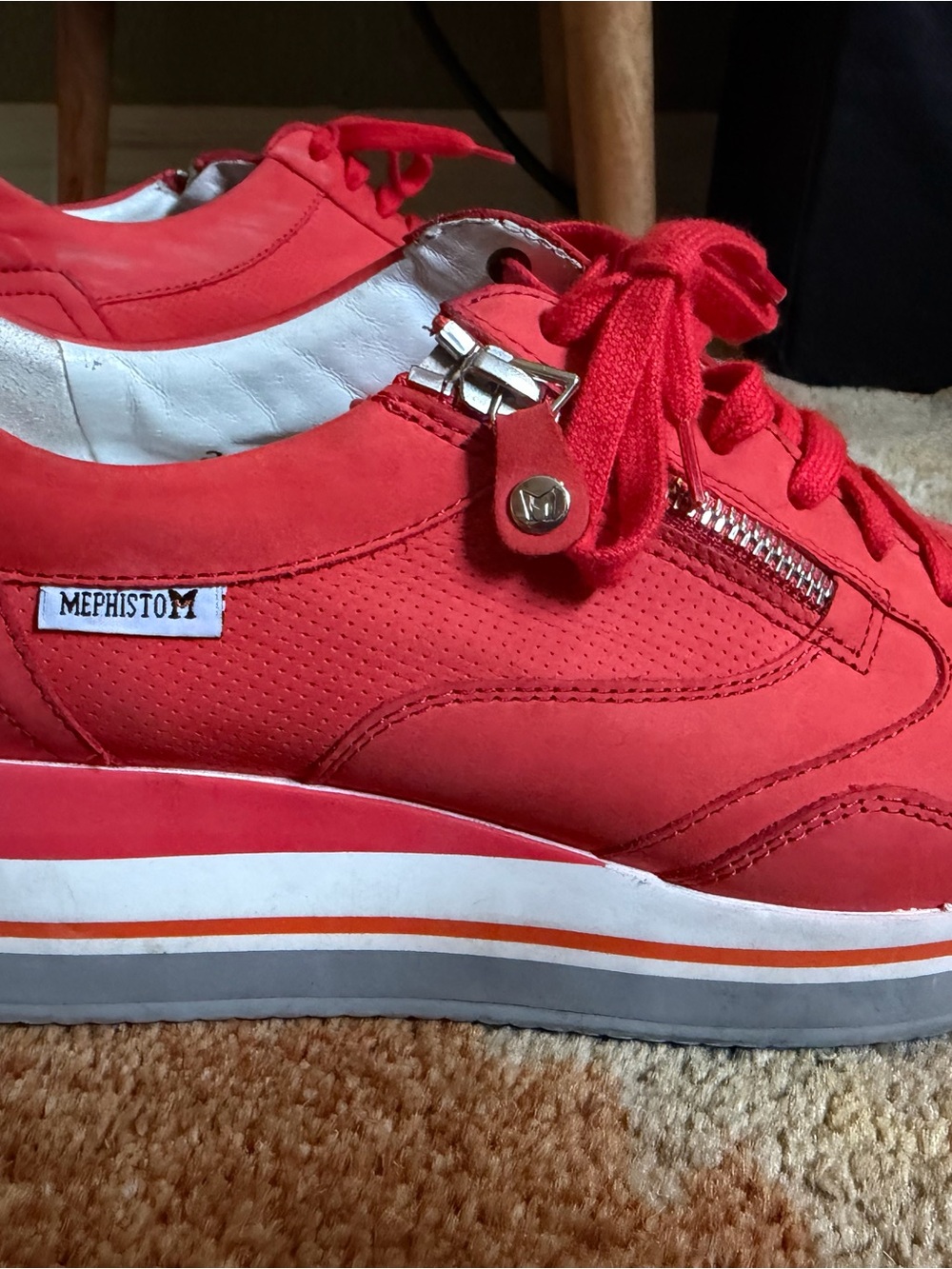 Mephisto OLIMPIA- Cranberry Red Suede Platform Sneaker with Side Zipper - Picture 8 of 16